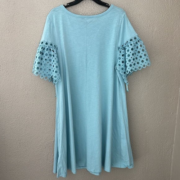 Lane Bryant Dress Womens 22/24 3X Knee Length Shift Pullover Crochet Sleeve Blue - Picture 6 of 6
